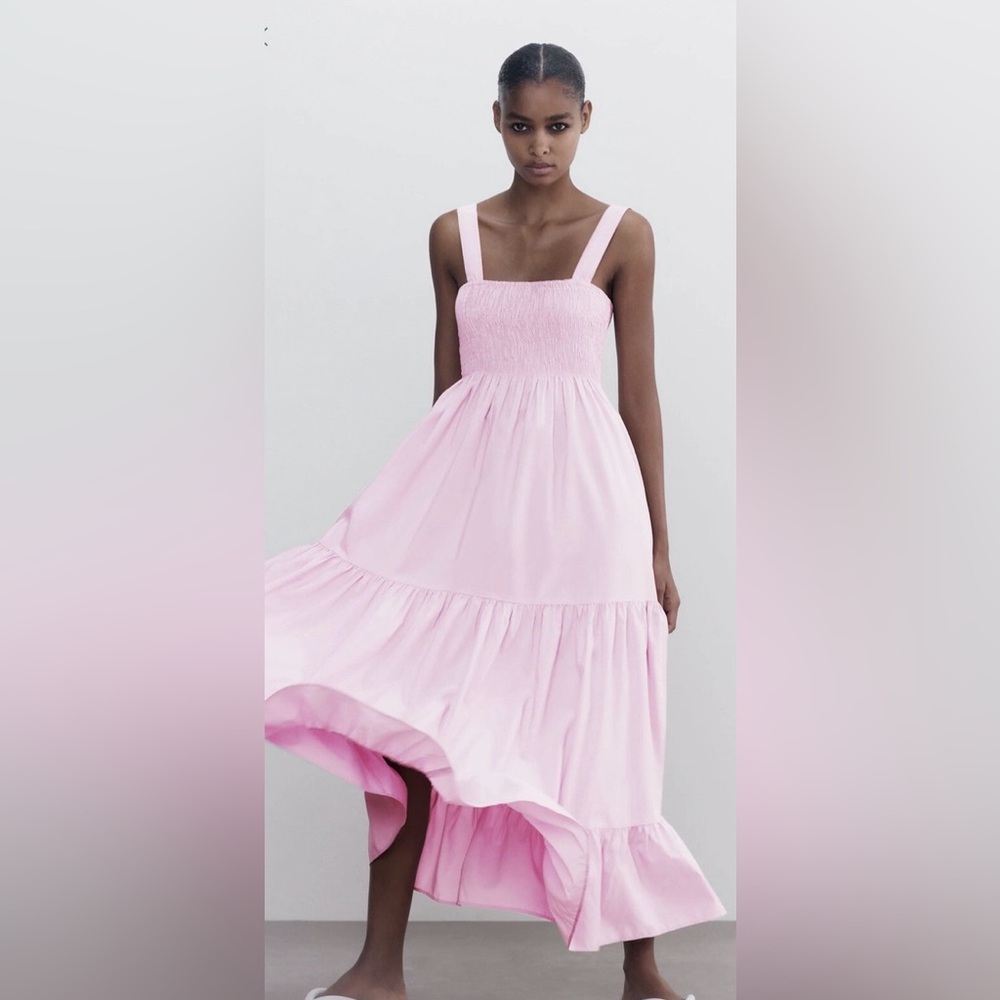 Zara Pink Tiered Midi Sundress for Weddings